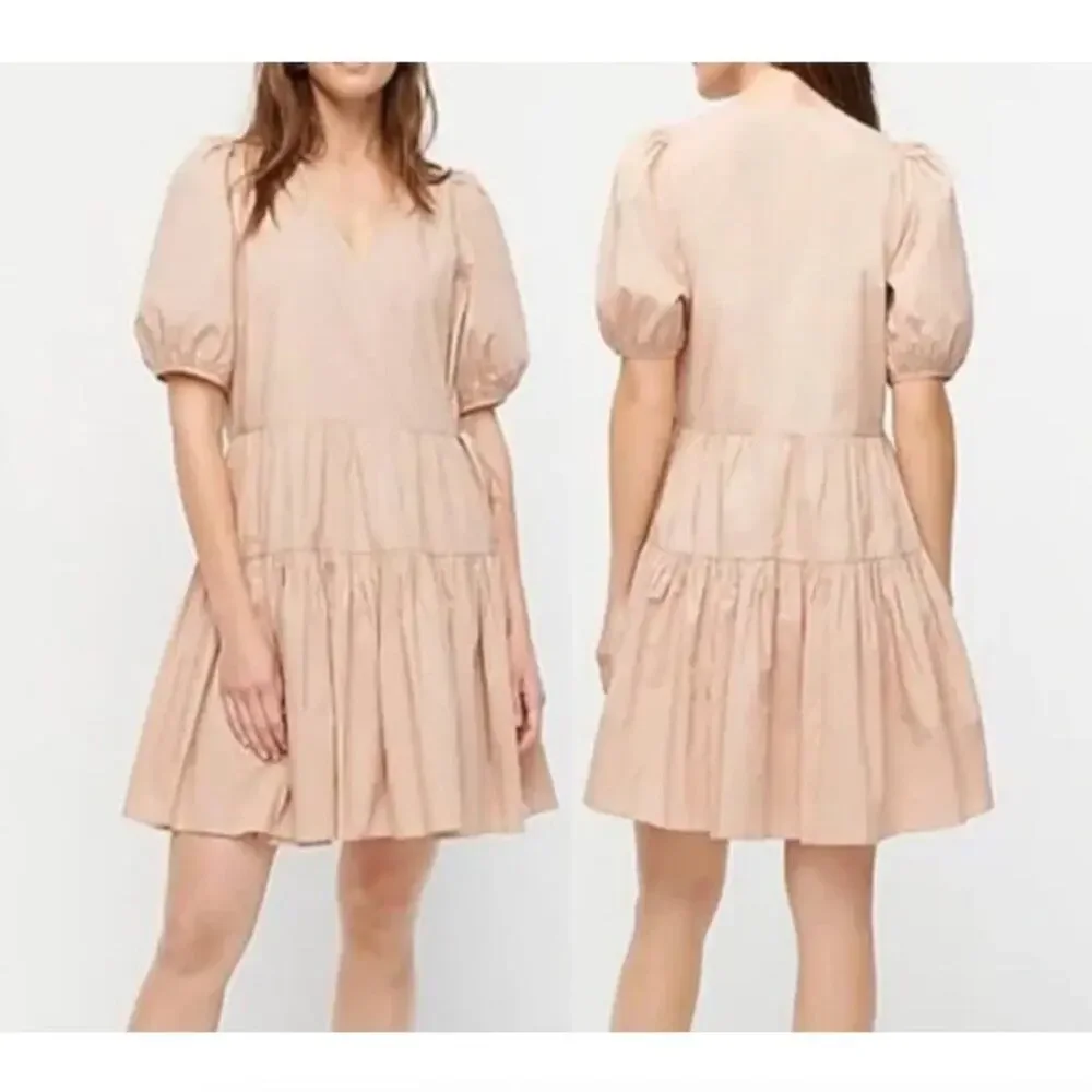 J. Crew Tan Puff-Sleeve Cotton Poplin Wrap Dress